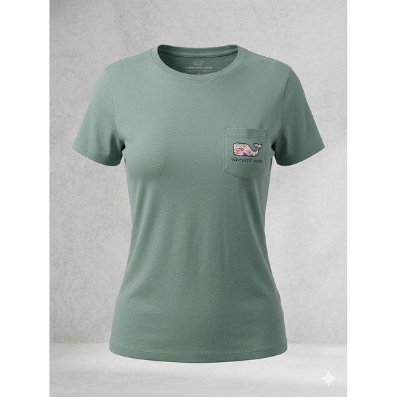 Vineyard Vines Tops - Vineyard Vines Pocket T-Shirt Womens XS Teal Fall Pumpkin Preppy Autumn Cottage